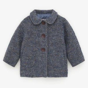 ZARA Blue Textured Weave Peter Pan Collar Coat, 2-3Y NWT